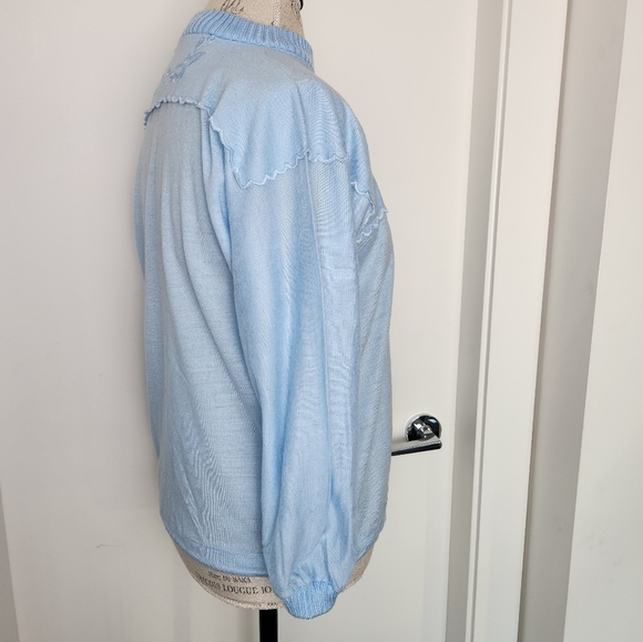 90s Pastel Blue Embroidered Jumper - Picture 3 of 13